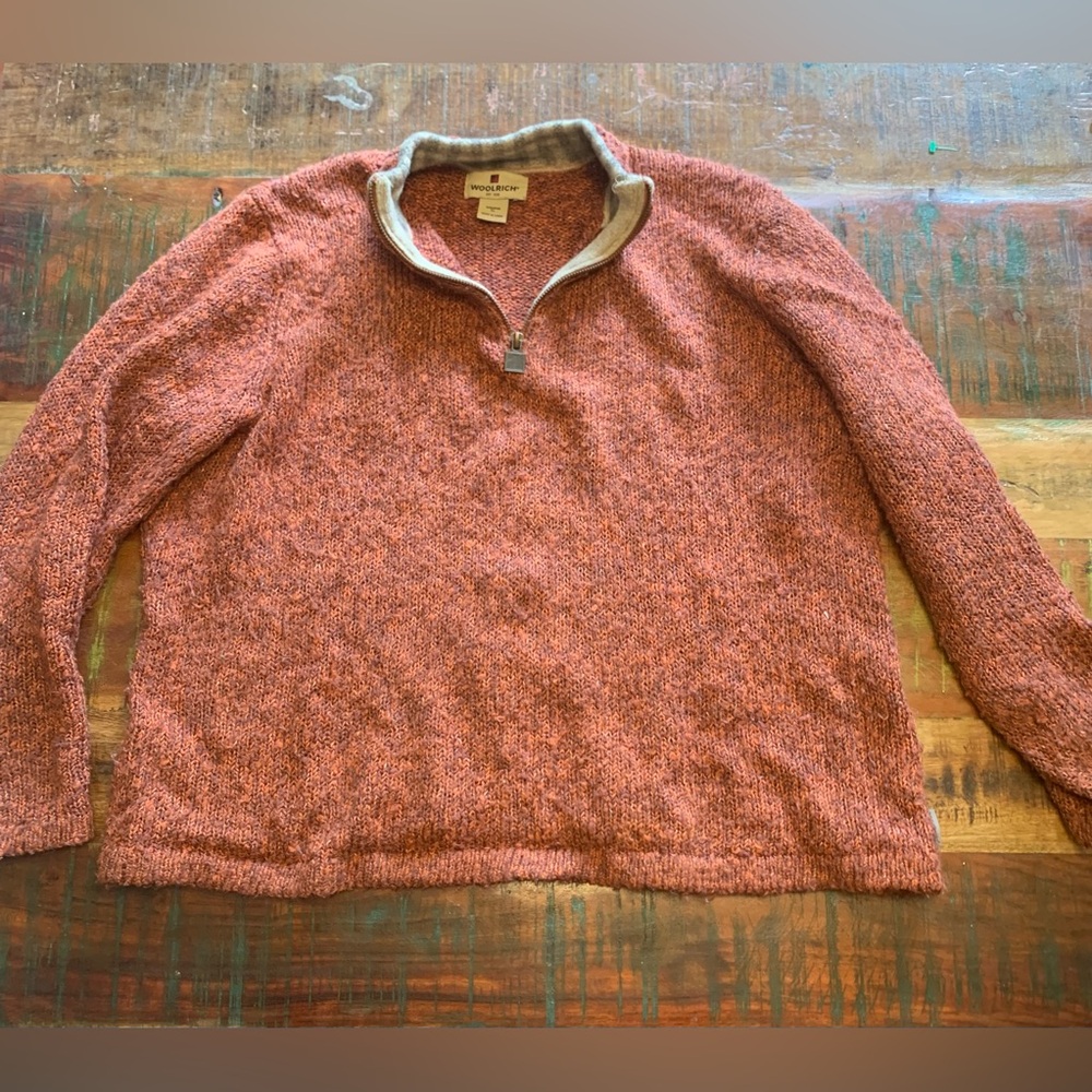 Woolrich Womens XL Zip Pullover Knit Sweater Top Red Orange Large fall Halloween